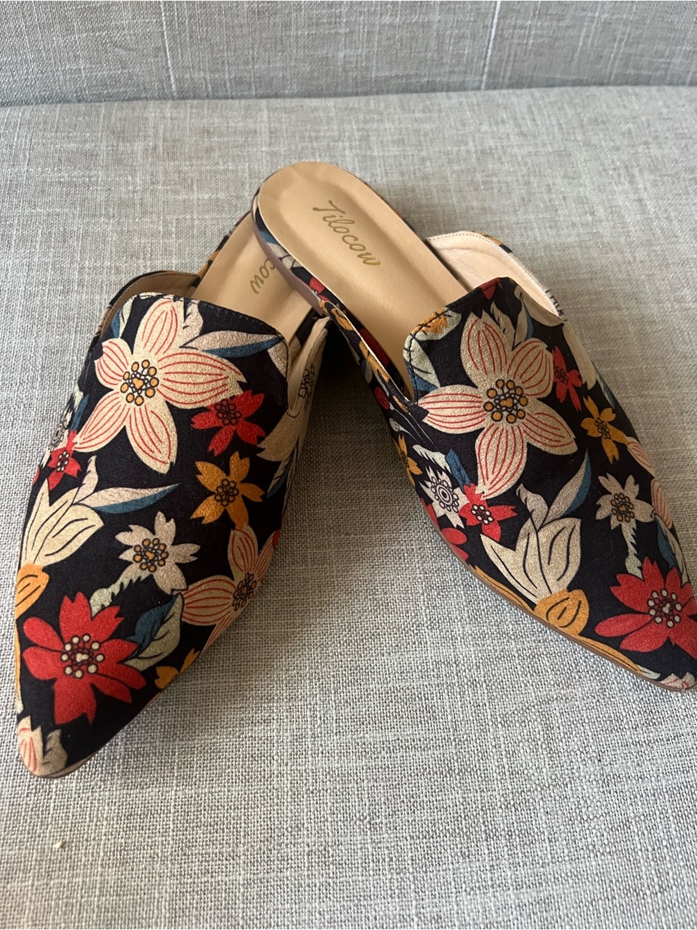 Tilocow Floral Pointed Slip-On Mules - Black Floral, women’s 8.5